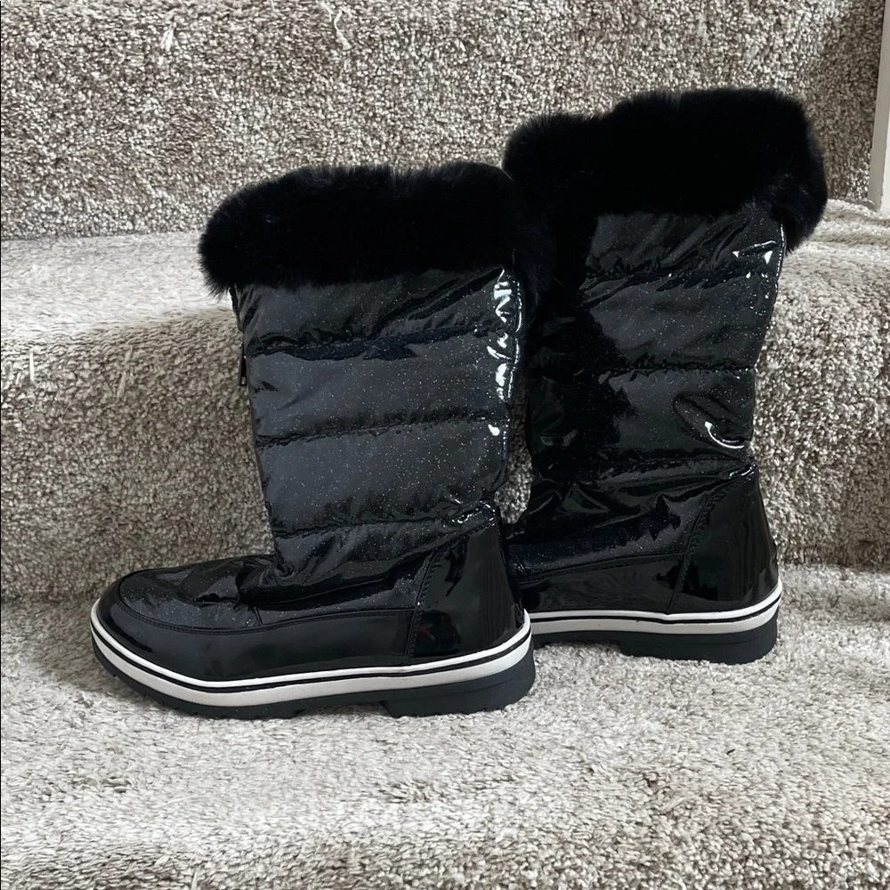 Girl’s Black Justice Faux Fur-Lined Front Zip-Up Winter Boots Size 7M